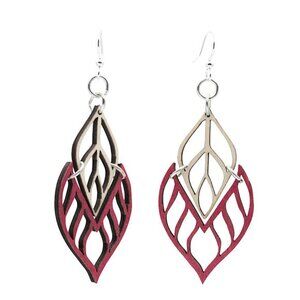 Green Tree Earrings Flame Tip Cherry Red Wooden Lightweight